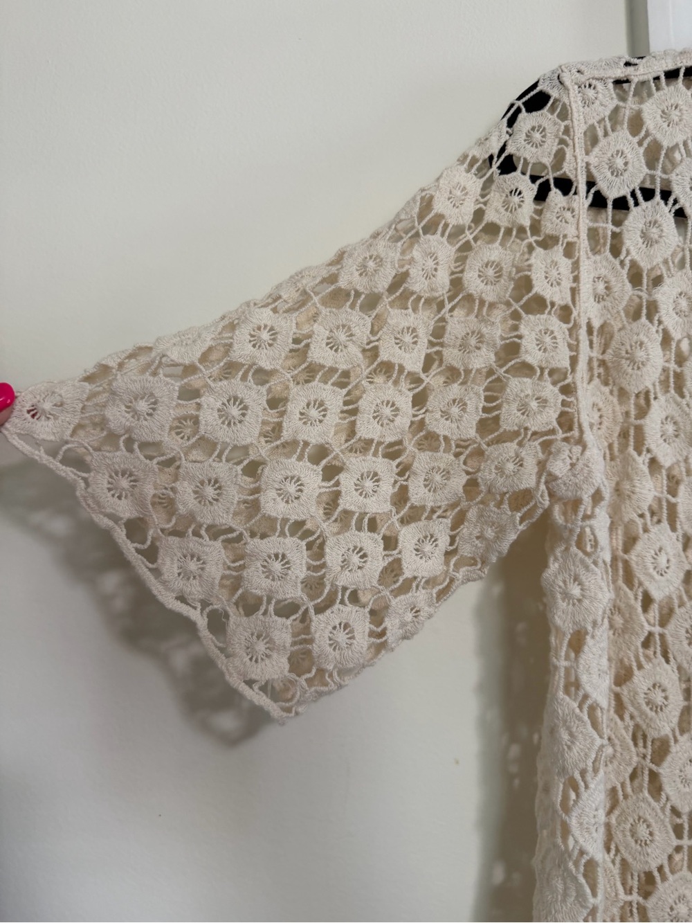 Rebellion Again Cream Off White Crochet Style Boho Cardigan Duster Fringe Size M - Picture 4 of 11